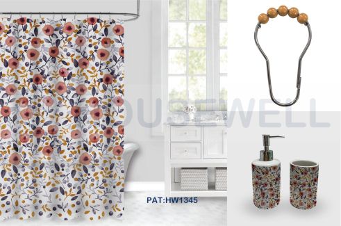 Metallic Printed Premium PEVA Shower Curtain, Water proof, Heavy Duty